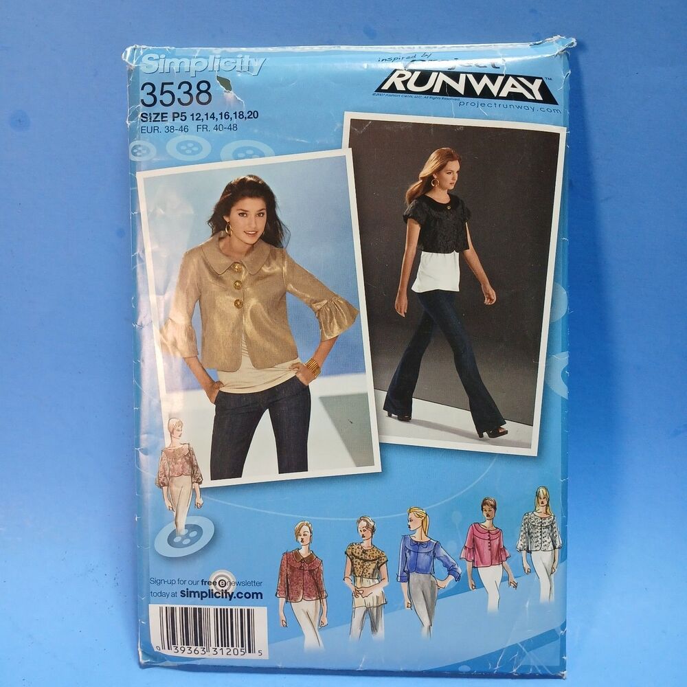 Simplicity Project Runway Uncut Sewing Pattern #3538 Misses' Jacket Sizes: 12-20
